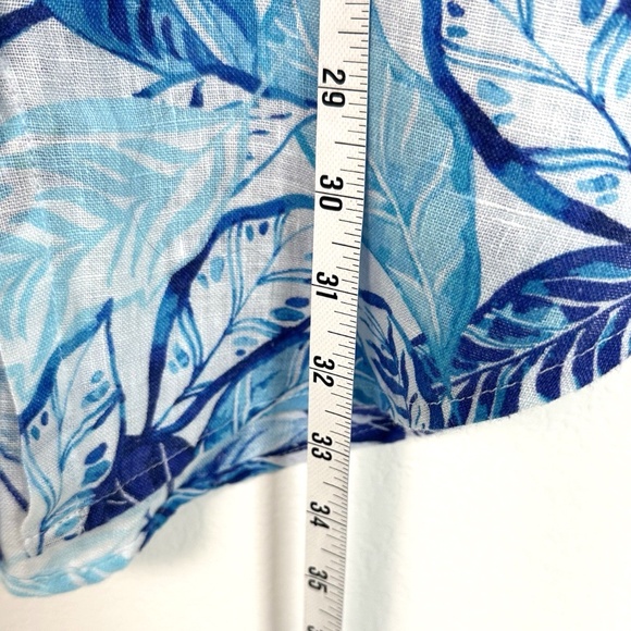 Sigrid Olsen Sleeveless Linen Tunic Top Short Dress ~Small~ Blue Leaves Tropical - Picture 9 of 13